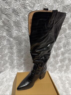 Tru Comfort  Black Croc-Embossed Over-the-Knee Pointed Boot